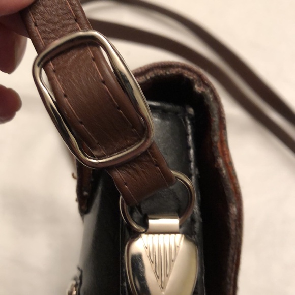 VINTAGE CALYPSO BLACK/BROWN CROSSBODY SHOULDER BAG PURSE MADE IN ITALY - #490 - Picture 10 of 16